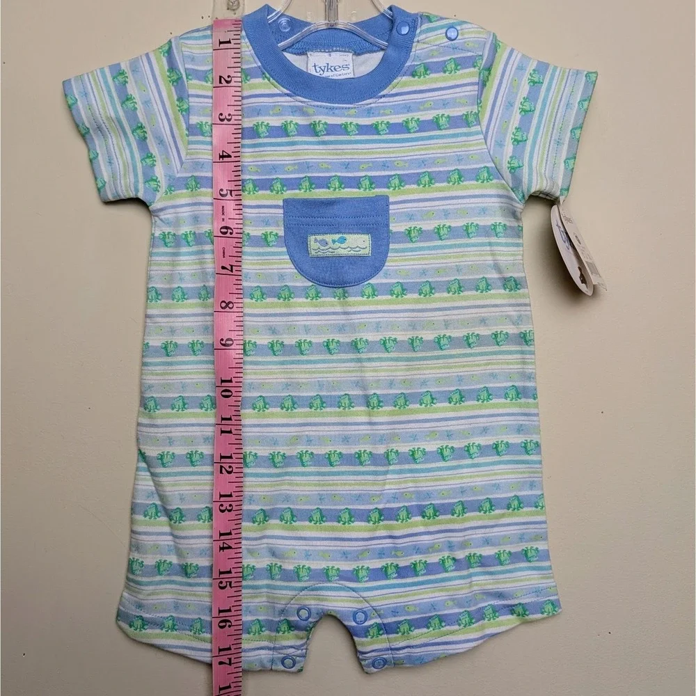 Vintage Tykes Division Carters Fish Frog Blue Striped Romper‎ Baby 3-6M NWT